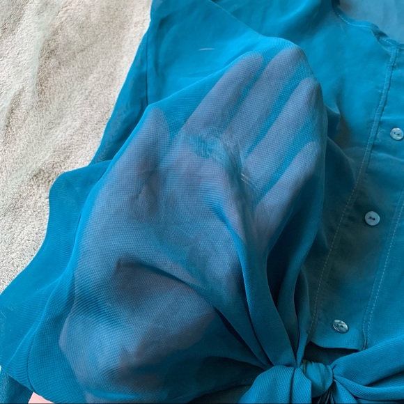 H.I.P Sheer Blue Button Down Tie Tank - Picture 6 of 6